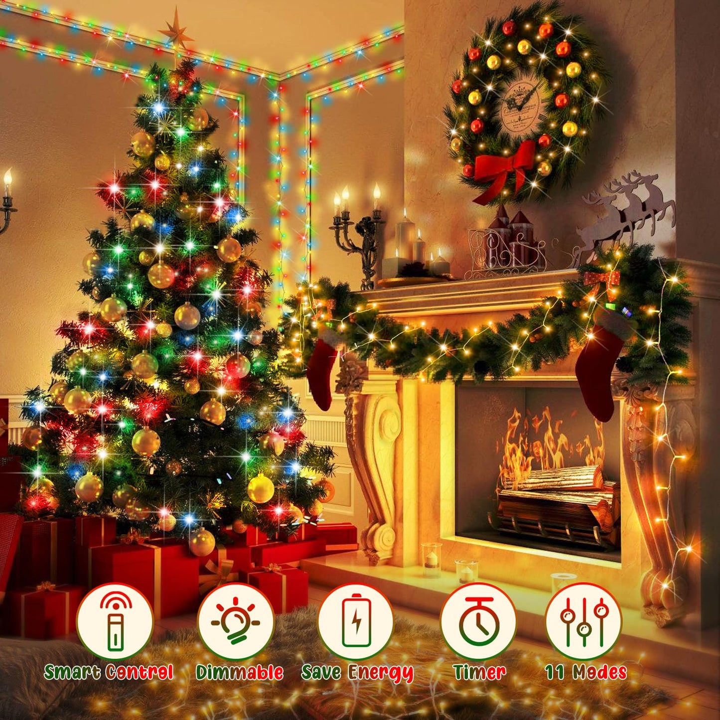Hezbjiti Christmas Lights Outdoor 1000 LEDs 394FT Waterproof Color Changing String Lights Multicolor to Warm White