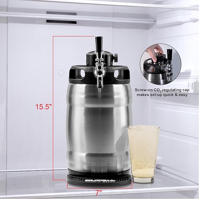 Gloria Rose 7L (1.8 Gal) Mini Keg, Pressurized Keg for Drinks, with Tap System, Co2 Regulated, Stainless Steel