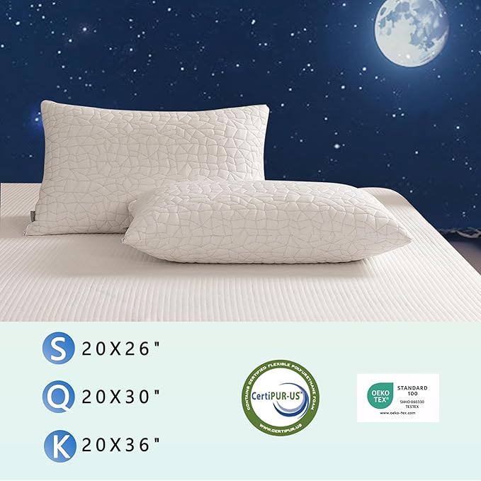 Shredded Memory Foam Pillows, King Size Set of 2,Adjustable Bed Pillows for Side Back Stomach Sleepers,Comfy Cooling Pillows for Sleeping with Washable Cover…