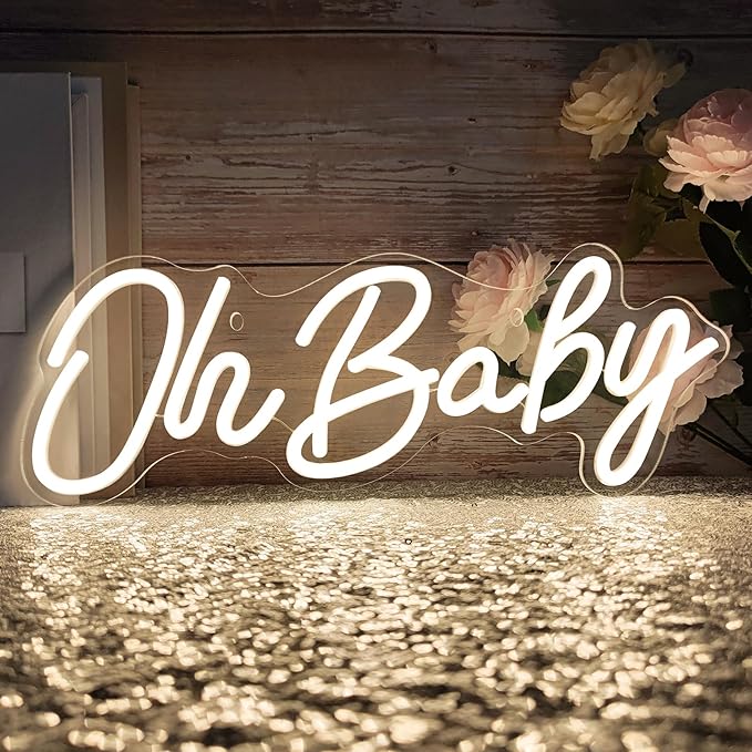 Oh Baby Neon Sign for Backdrop Wall Decor, Dimmable LED Neon Light for Backdrop Baby Shower, Birthday, Bedroom Christmas B...