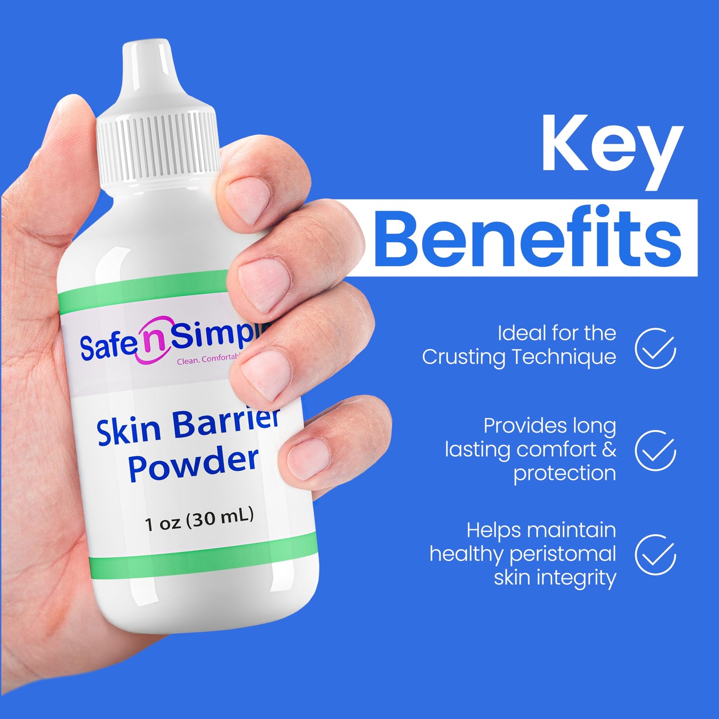 Safe n' Simple Stoma Skin Barrier Powder - 1 oz - Medicated Protective Skin Barrier Powder - Skin Barrier Protection Ostomy Powder Supplies - Stoma Adhesive Powder