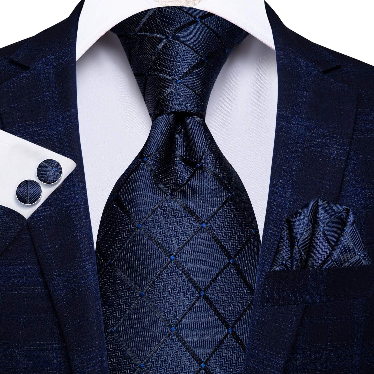 Hi-Tie Men 63inches Tie Set Extra Long Necktie Paisley Tie Pocket Suqare Cufflinks Big and Tall Men Tie