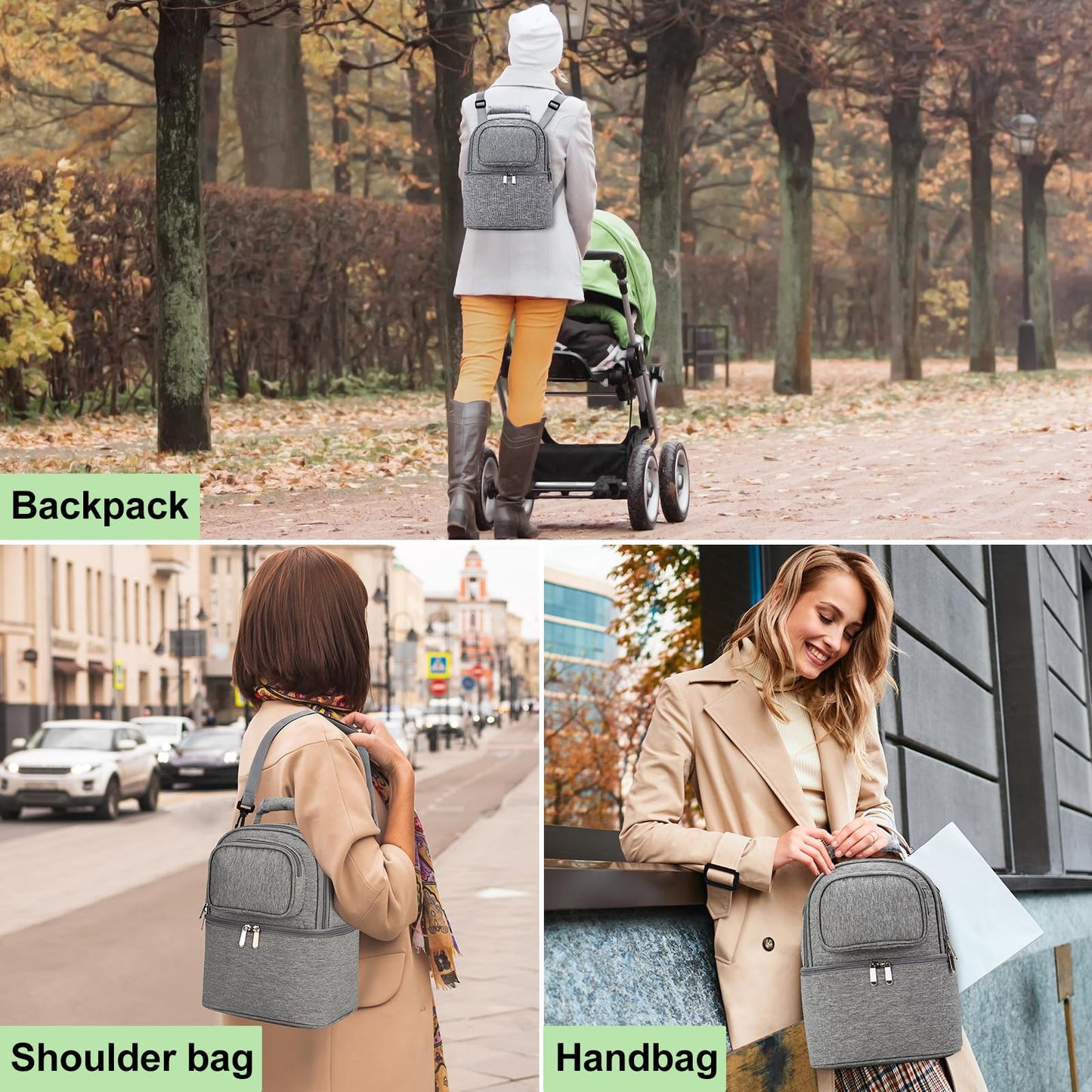 Breastmilk Cooler Bag with Ice Pack, Double Deck Breast Milk Storage for Breastfeeding, Nursing, Daycare, Insulated Lunch Bag with Strap