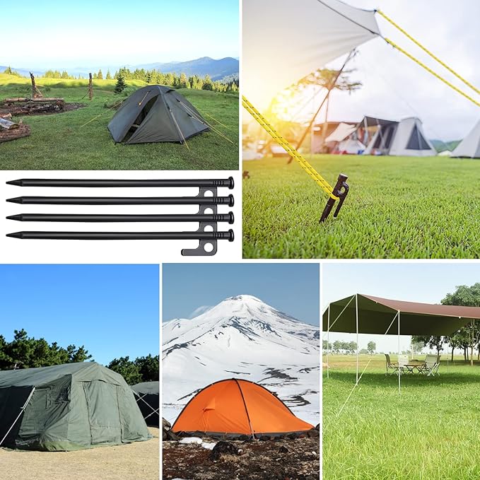 8 Pack Tent Stakes, 8in Tent Stakes Heavy Duty with Storage Bag, Forged Steel Tent Pegs for Camping Unbreakable and Inflexible(8pcs 8in Stakes)