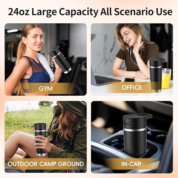 Portable Blender for Smoothies&Shakes 24oz Insulated Cup Cordless, Personal Small Licuadora Portatil With Stainless Steel Bottle, USB-C Rechargeable Travel Blender, BPA Free, for Juicing(Black)