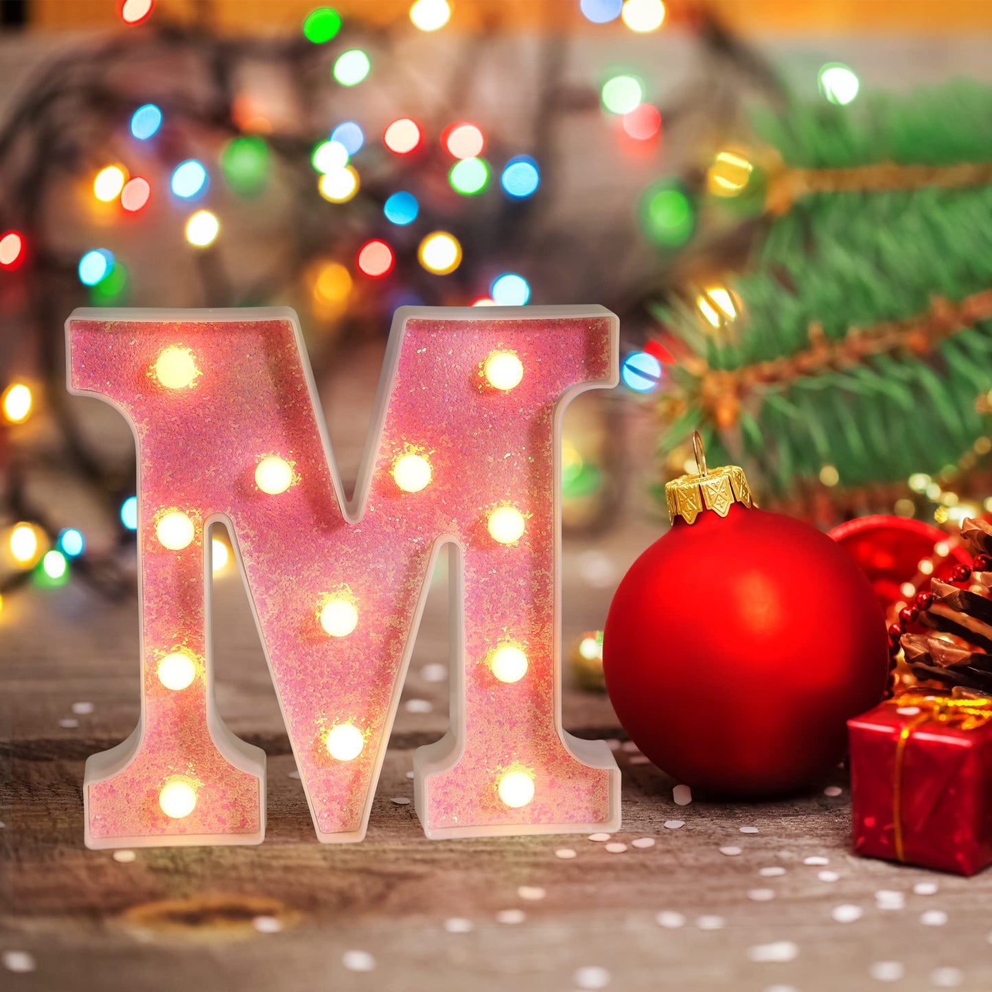 Foaky LED Letter Light Sign, Pink Glitter Alphabet, Battery Powered, Home Bar Decoration, Model K