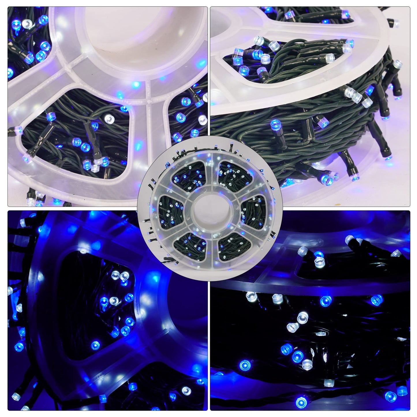 FUNPENY LED String Lights, 164FT, 500 Lights, 8 Modes, Waterproof, Green Wire, Blue & White for Indoor Outdoor Holiday Decor