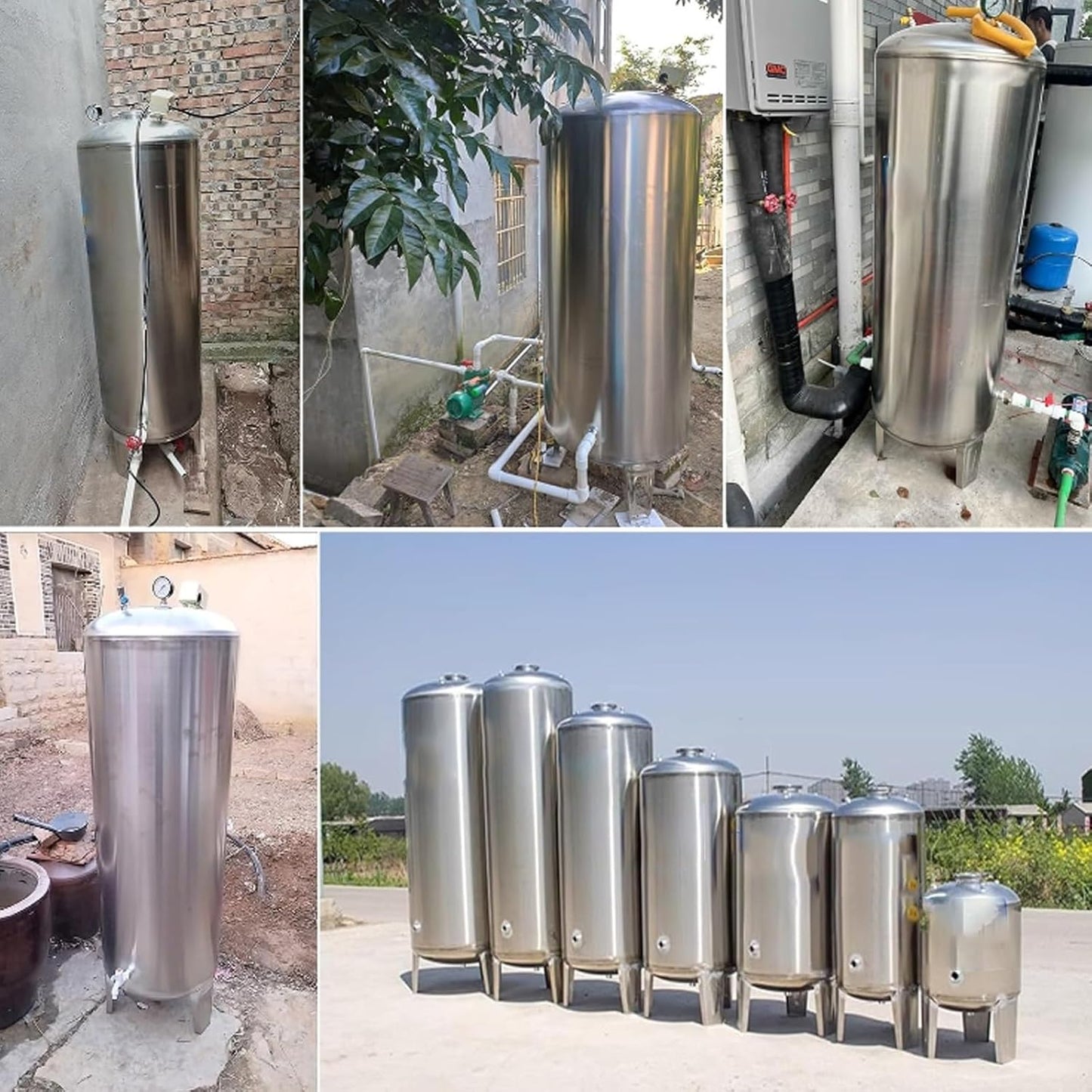 Water Supply System, Fully Automatic Well Water Storage Tank, Stainless Steel Pressure Tank with mounting Fittings for Well/Industrial Cleaning/Garden Watering(100L/26.4gal)