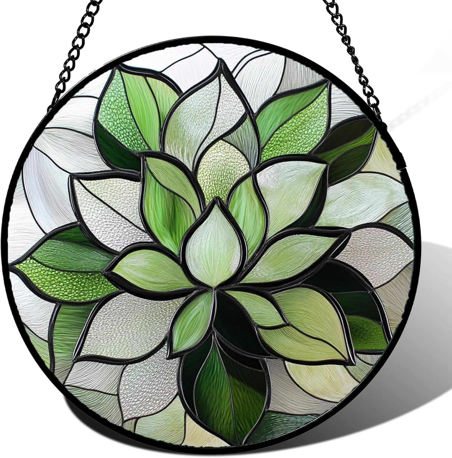 Stained Glass Window Hanging - Green Succulent Plants Suncatcher for Doors Garden Patio Floral Sun Catchers Decor Christmas Mother's Day Birthday Gifts for Women Men Mom Nana Friend 15 in