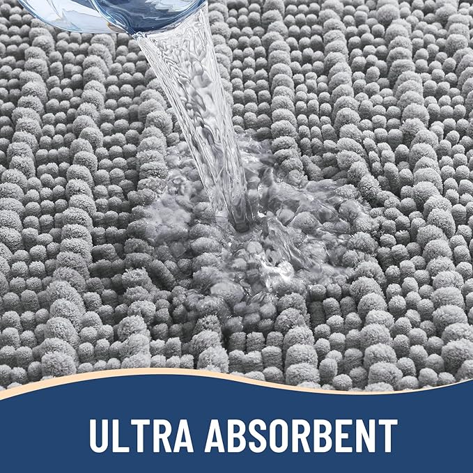 Arotive Luxury Chenille Bathroom Rug Mat, Extra Soft Thick Absorbent Shaggy Bath Rugs, Non-Slip Machine Wash Dry, Plush Bath Mats for Bathroom, Shower and Tub, 47x24, Light Grey