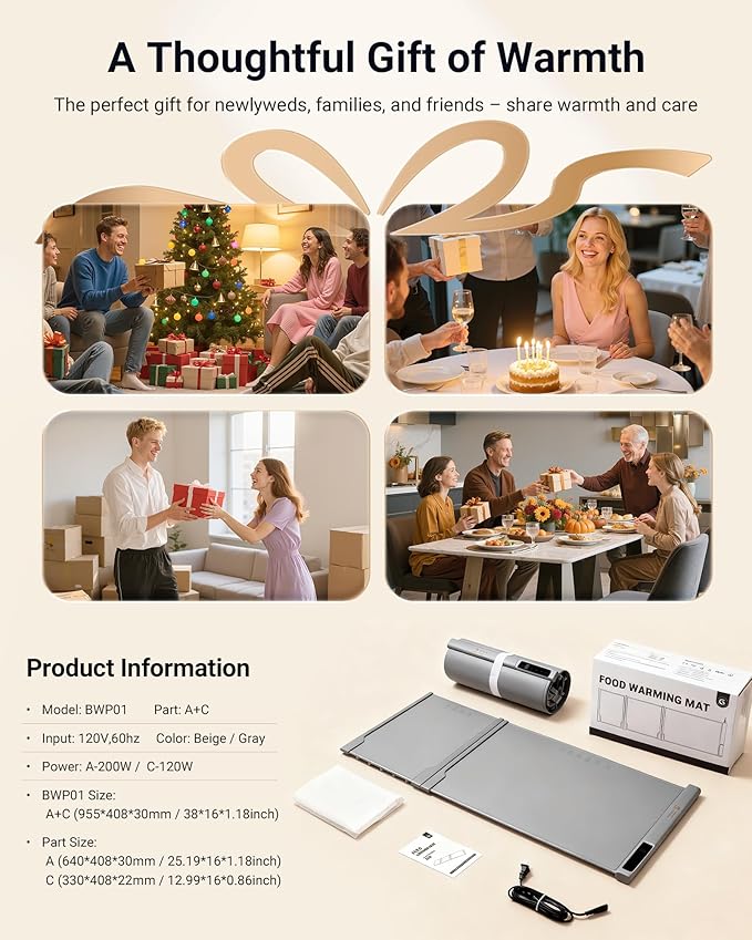 38"x16" Warming Mat for Food Extra Large, Extendable Food Warming Mat, Electric Warming Tray for Buffets Party with 7 Adjustable Temperature, 6 Timer, Silicone Food Warmer for Parties Home Countertop
