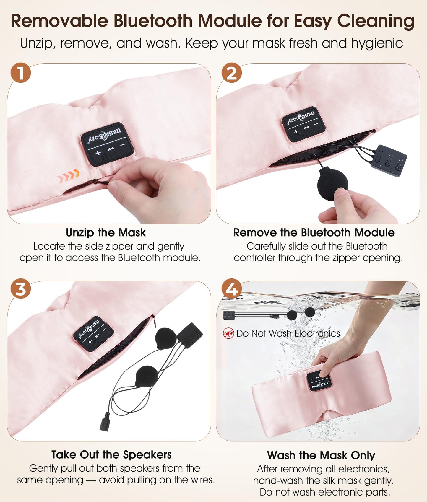 MUSICOZY 3D Silk Bluetooth Sleep Mask Headphones, Mulberry Silk Eye Mask with Ultra-Thin Wireless Speakers, Bluetooth 5.4 Sleeping Headphones for Side Sleepers, Music Sleep Mask Gifts for Men Women