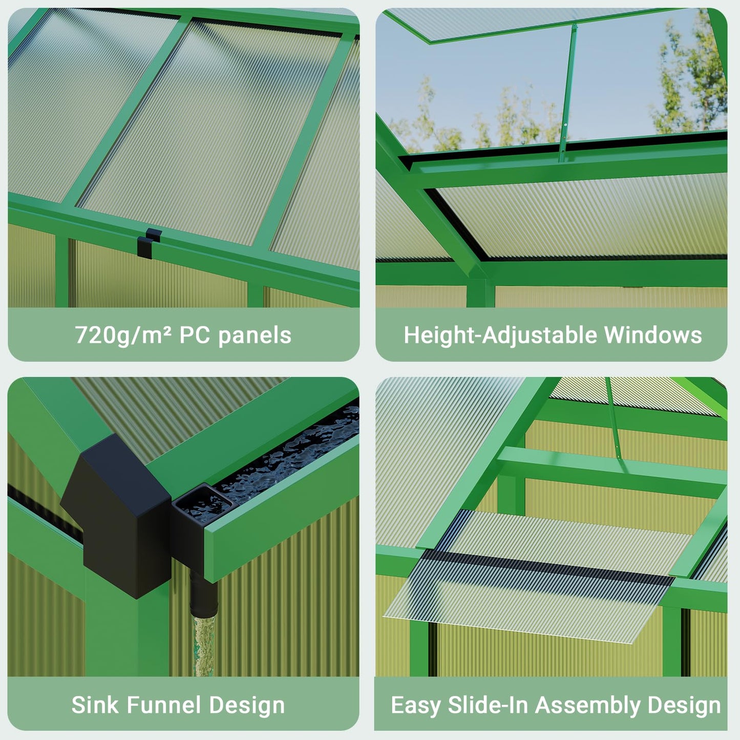 Greenhouse, 6x10 Ft Outdoor Greenhouses, Accessible Green House with Roof Vents and Sliding Doors, Aluminum Frame Polycarbonate Greenhouses, Large Greenhouse for Outdoor Gardens and Backyards, Green