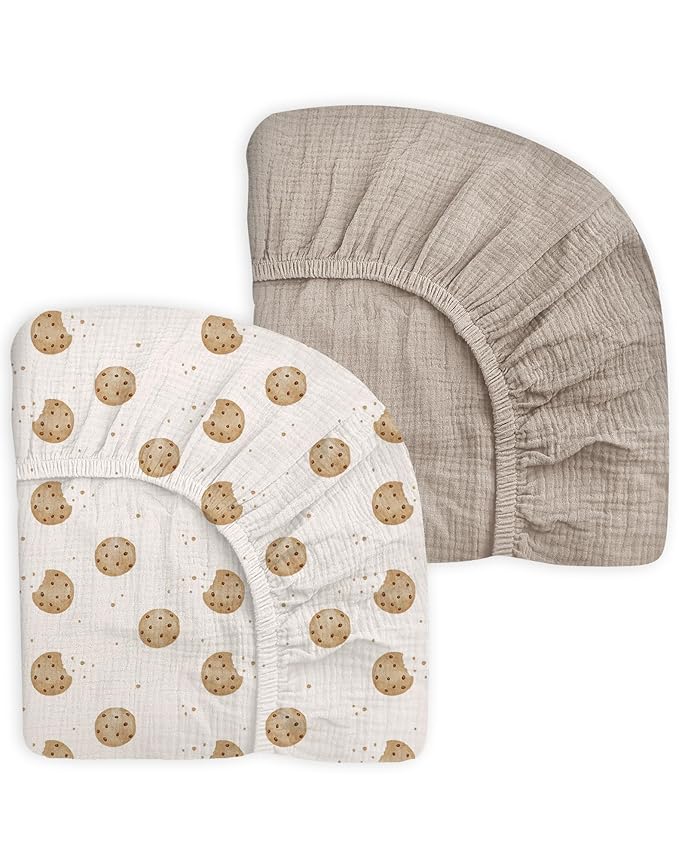 Crib Sheets for Baby Boy Girl 2 Pack, Fitted Crib Mattress Sheet 28" x 52", Muslin Toddler Bedding with Neutral Style, Nursery Bedding Essentials (Cookie & Light Khaki)