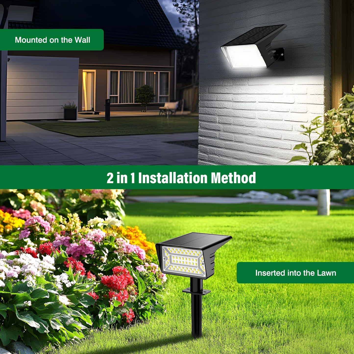 LAMKEEP Solar Spot Lights Outdoor with 60 LED & Auto On/Off, 4 Pack Solar Lights Outdoor Waterproof IP68 with 3 Lighting Modes, 2-in-1 Solars Landscape Light for Outside, Garden, Yard(Cool White)