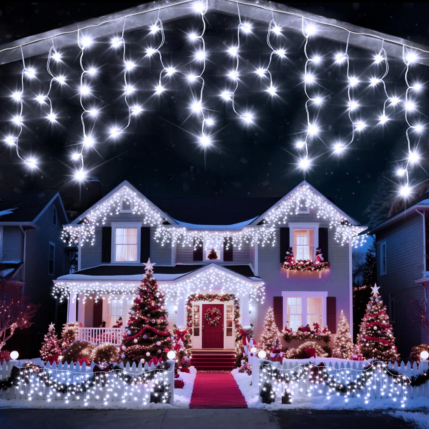 Jdgjyds 32 Ft Ice Lights For Outside  400 Led Christmas Lights Outdoor Plug In  Christmas String Lights With 12 Modes & Timer For Holiday  Party  Wedding  House  Patio  Outdoor Decor(Cool White)