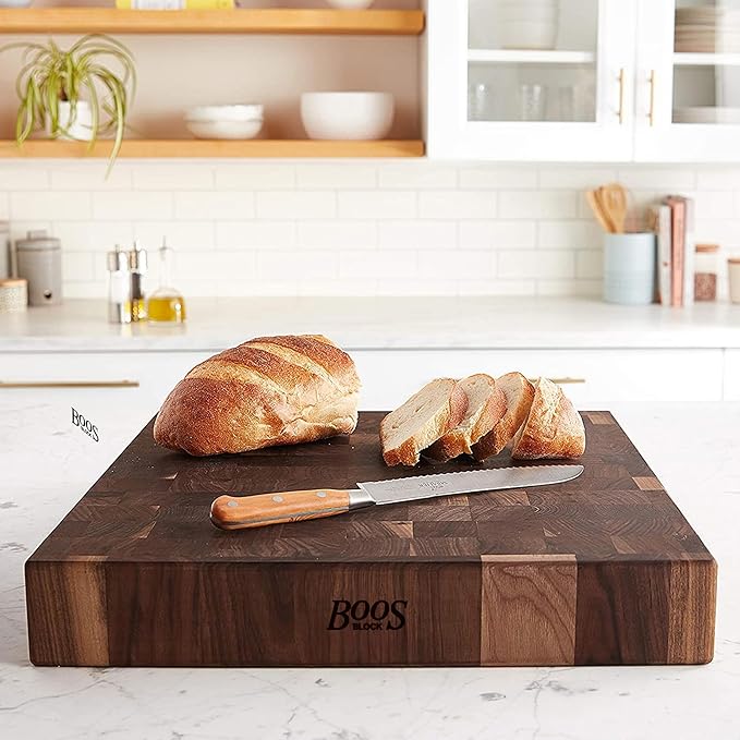 John Boos CCB Series Square Wooden Walnut Cutting Board 18”x18” – 3” Thick, 24-lb Reversible Butcher Block with End-Grain & Finger Grips – Made in the USA