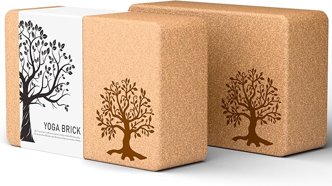Cork Yoga Blocks 2 Pack Set, Natural Cork Soft Non-Slip Yoga Blocks, High Density & Eco Friendly Yoga Accessories for Wome...