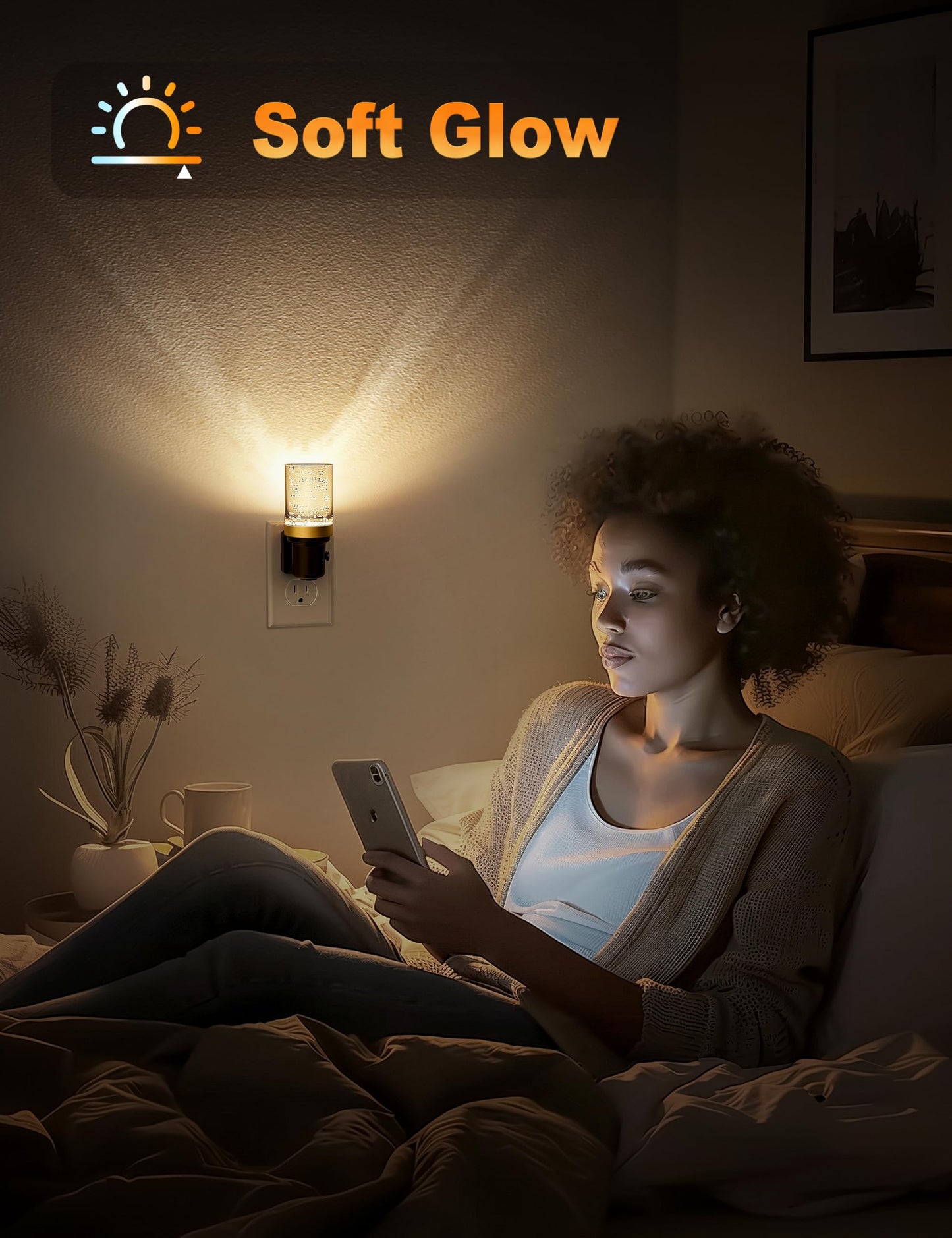JandCase Dimmable Night Light, Auto On/Off Sensor, 3000K Warm White, 0-100LM, 2 Pack, Bubble - Warm, Model C-GY220