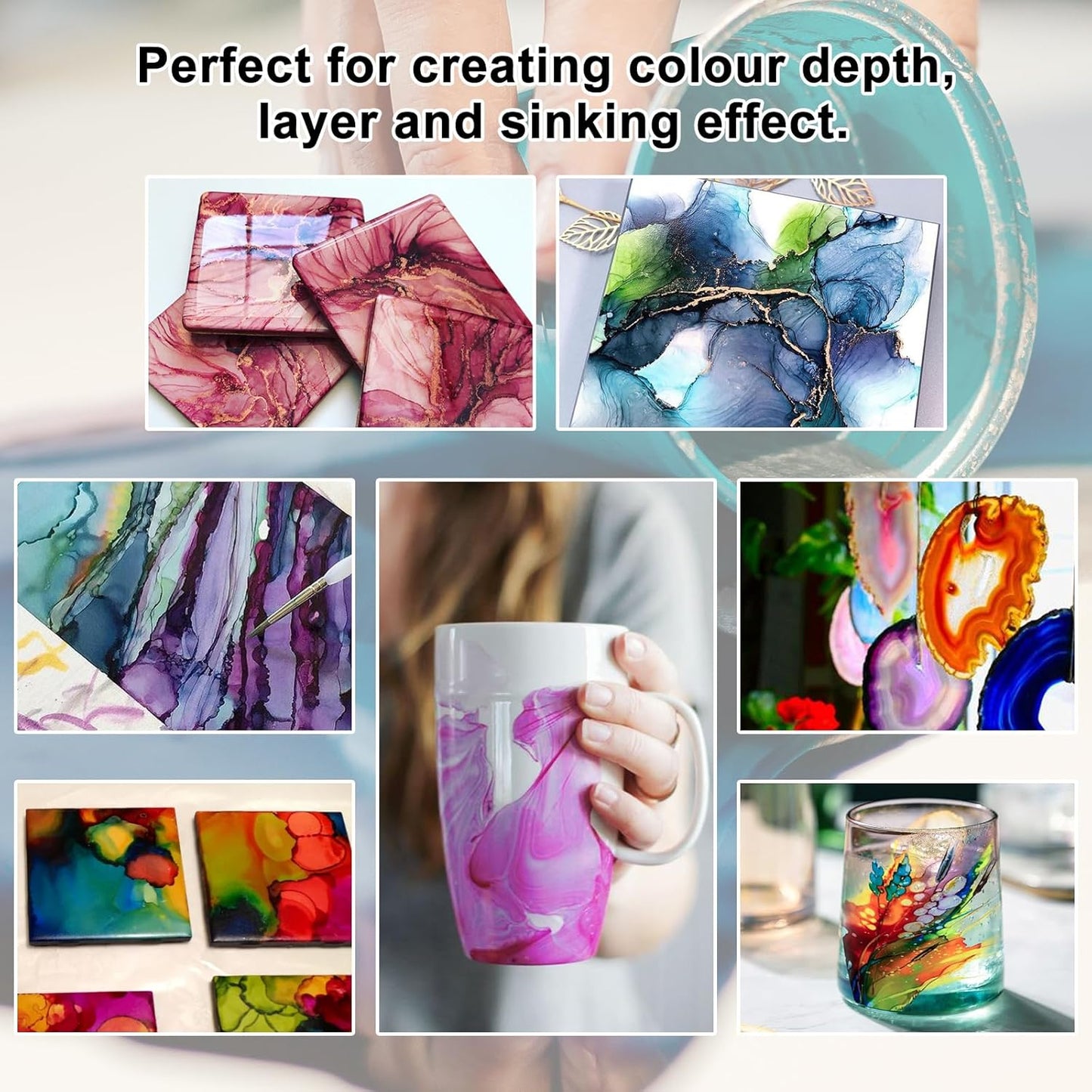 FansArriche Alcohol Inks for Resin, 16 Colors High Concentrated Alcohol Ink Set for Epoxy Resin, Alcohol-Based Resin Ink for Coasters, Fluid Painting Crafts, Tumbler Making, 10 ml Each