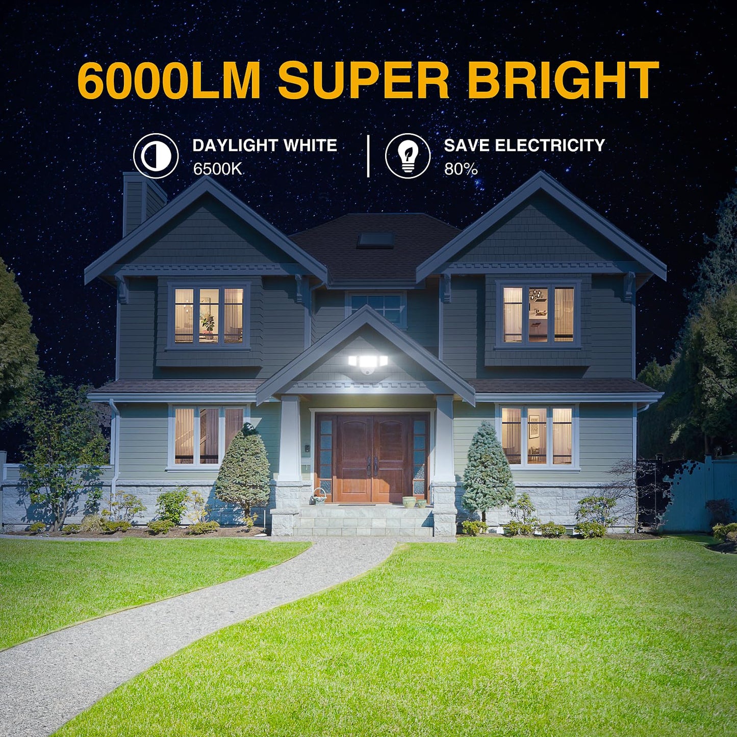 Onforu Dusk To Dawn Outdoor Lighting 60W 6000Lm Flood Lights Outdoor Security Lights Wired With Remote Ip65 Waterproof Led Outdoor Light 3 Adjustable Heads Photocell Light For Garage Patio Yard White
