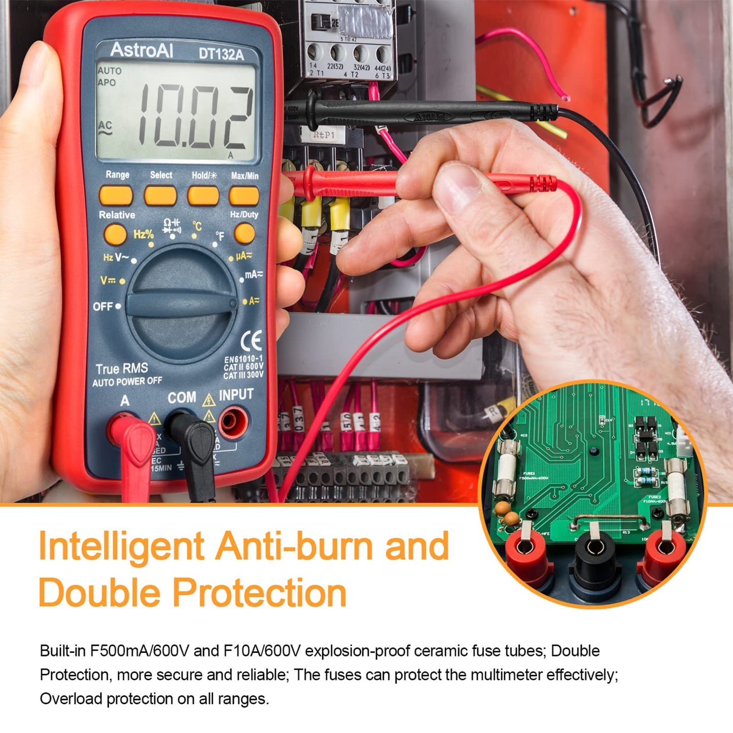 AstroAI Digital Multimeter, TRMS 4000 Counts Volt Meter (Manual and Auto Ranging); Measures Voltage Tester, Current, Resistance, Continuity, Frequency; Tests Diodes, Temperature (Red)