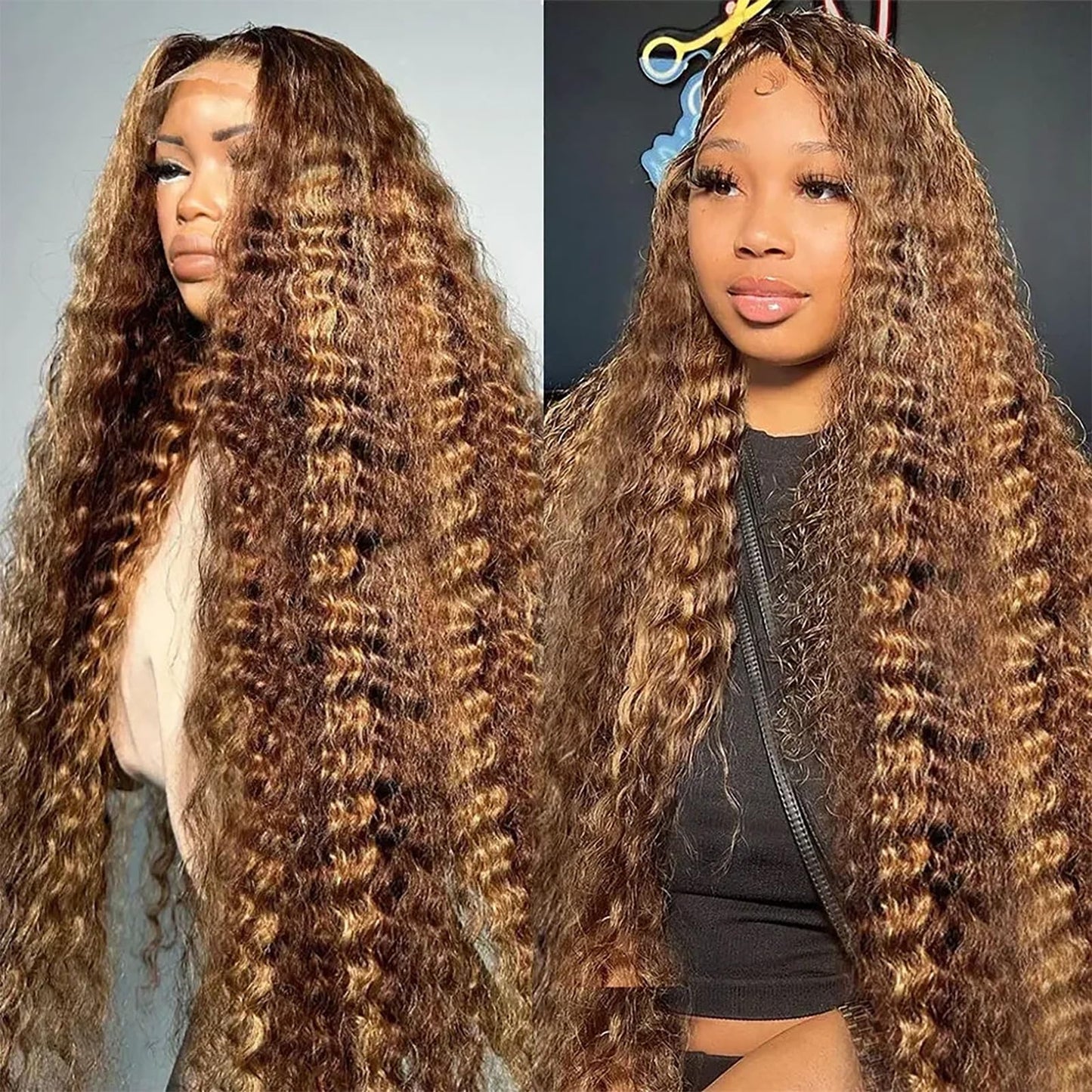 22 Inch Highlight Ombre Lace Front Wig Human Hair 13x6 HD Honey Blonde 4/27 Deep Wave Lace Front Wigs Human Hair 180% Density Co