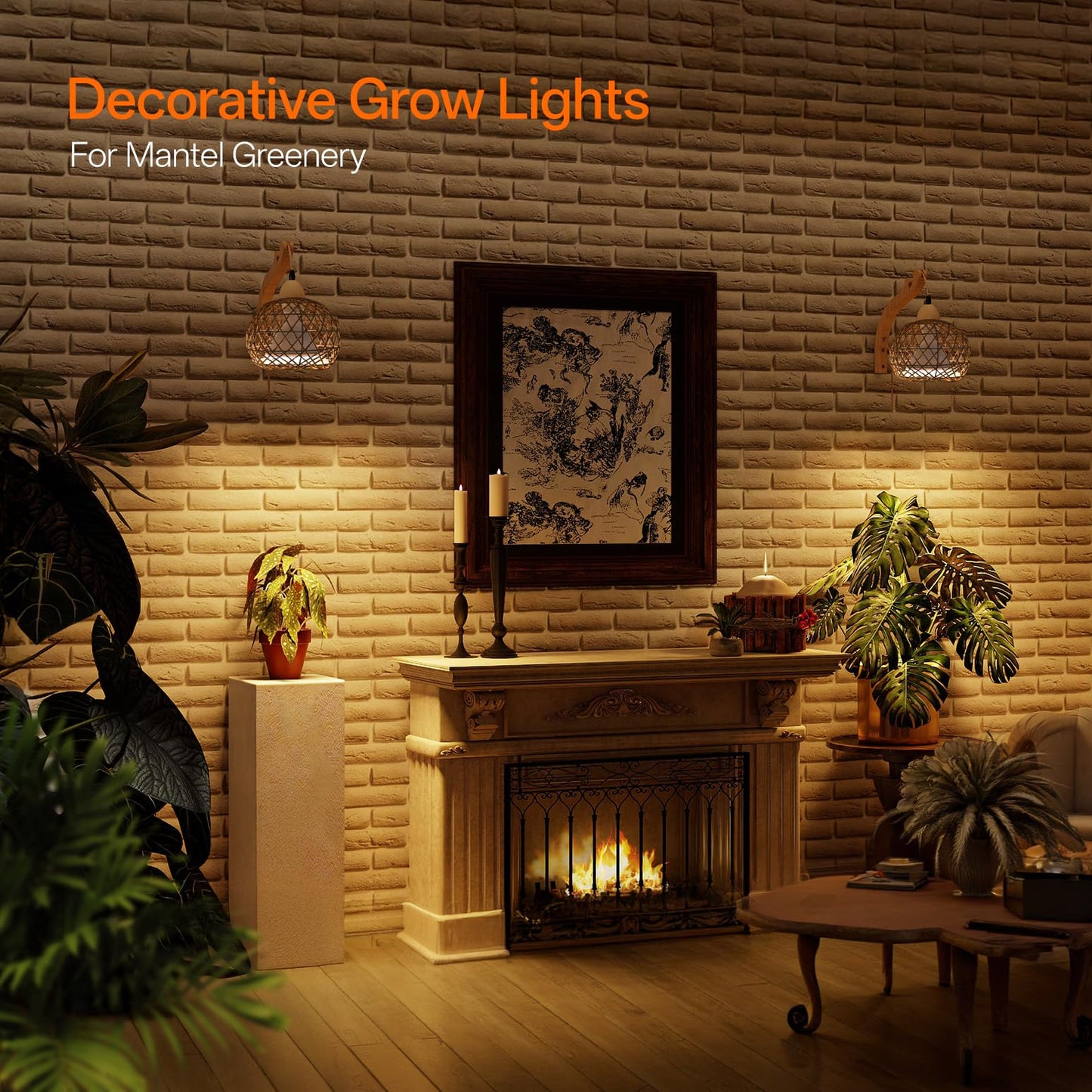Bstrip 18W Hanging Grow Light for Indoor Plants, Full Spectrum, Boho Rattan Shade, 3800K, Warm White, Wall-Mounted, Model BP-W001