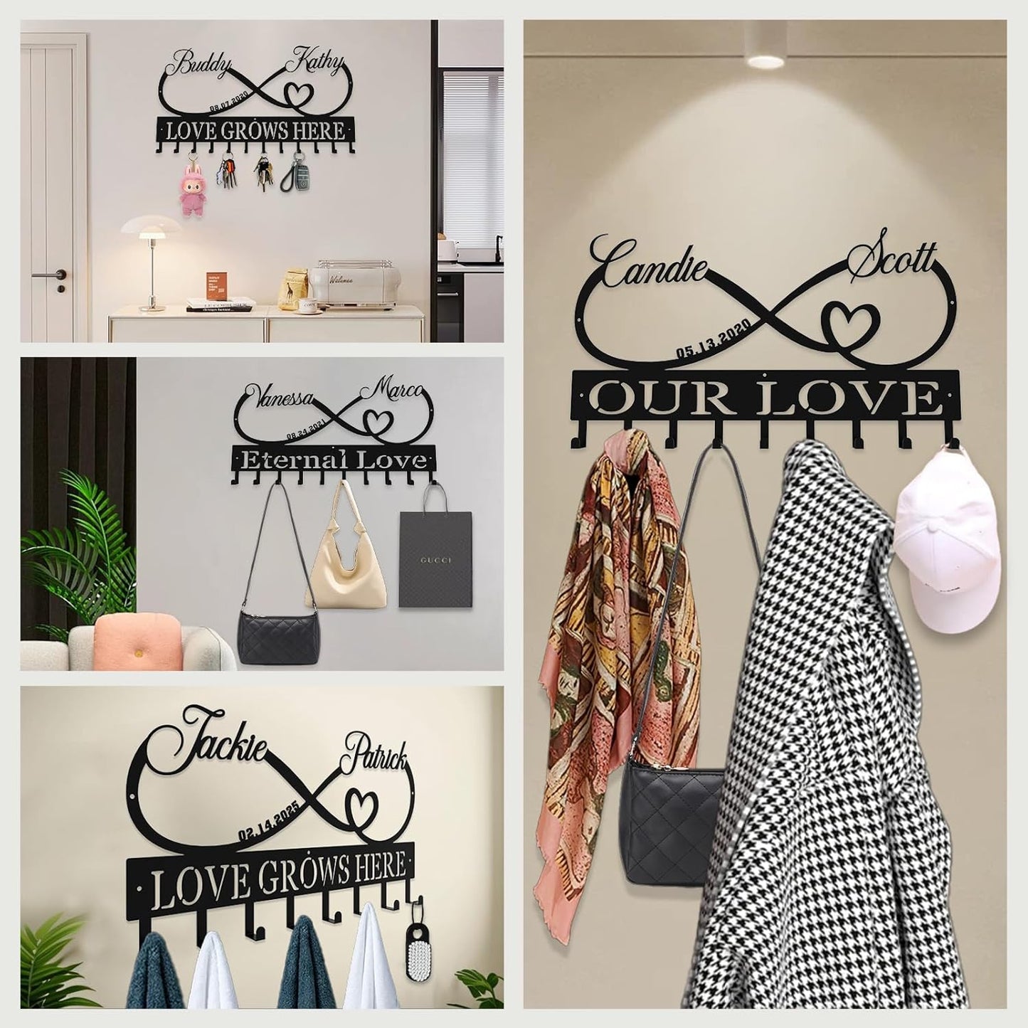 Personalized Key Hooks for Wall,Custom Couples Name Loving Heart Key Holder Wall Mounted,Fashion Coat Rack,Metal Key Hanger with Hooks,Key Rack Organizer for Entryway,Hallway,Doorway