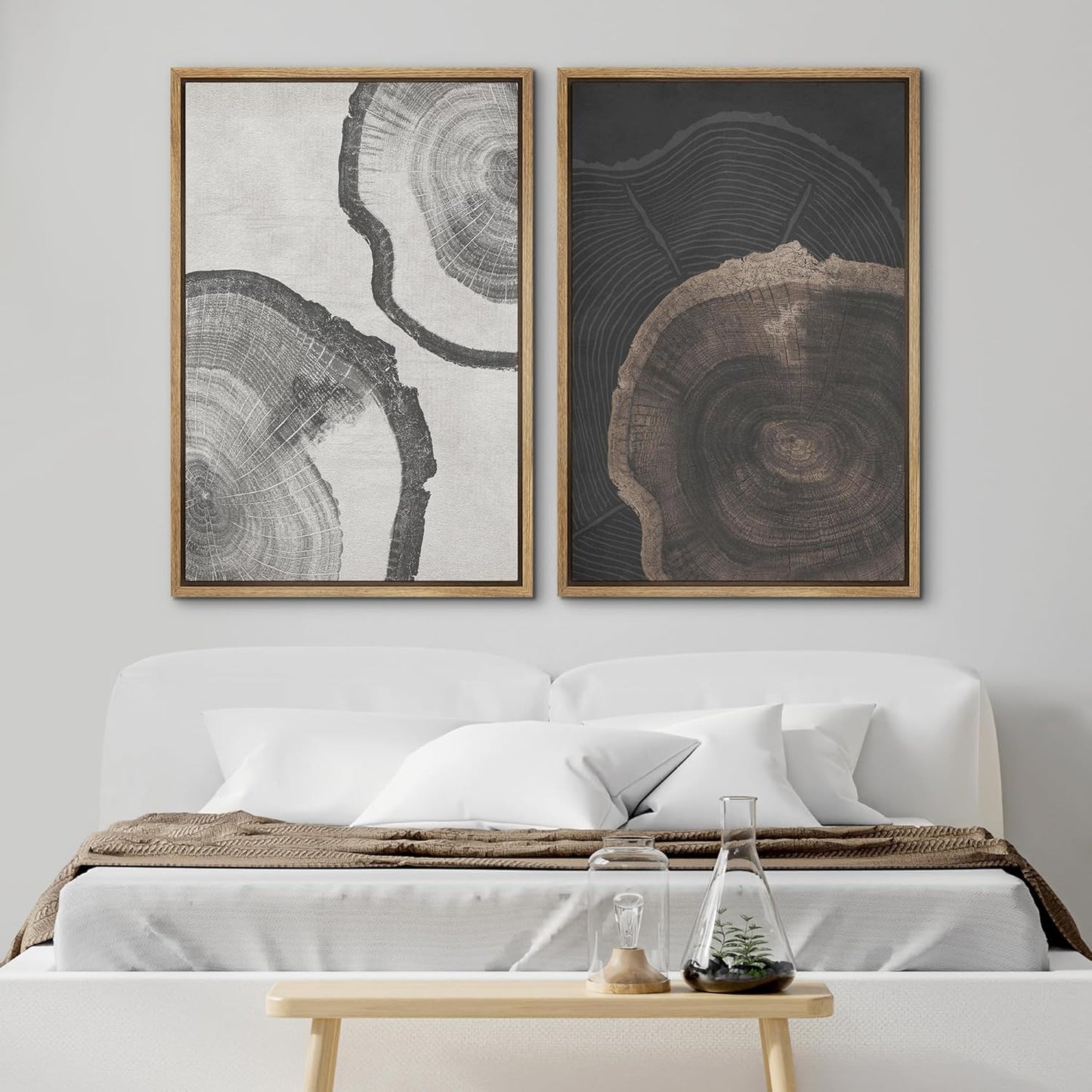 SIGNWIN Framed Canvas Print Wall Art Wood Tree Rings Abstract Illustrations Minimalist Modern Wall Art Neutral Boho Decor for Living Room, Bedroom, Office - 24"x36"x2 Natural