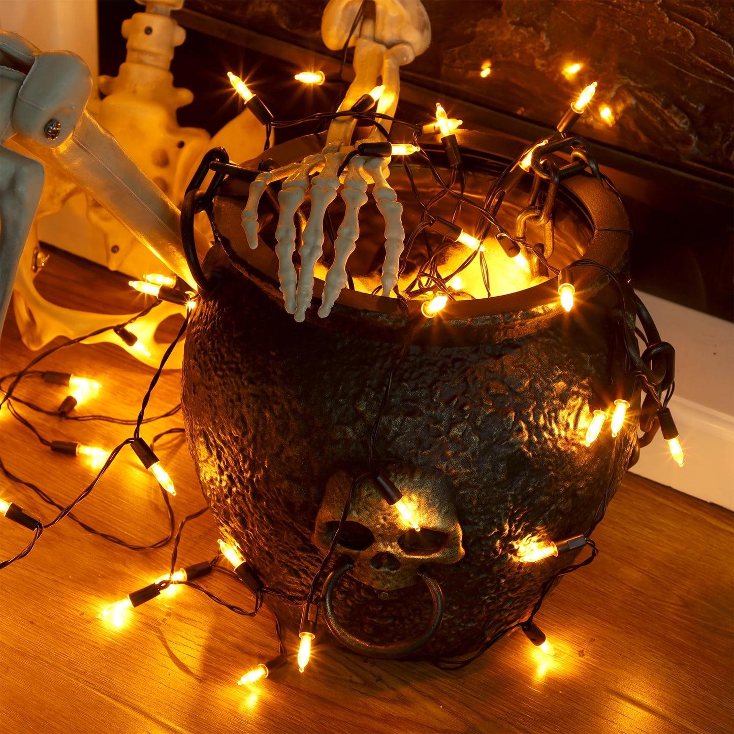 Blissun Halloween Lights  50-Count Black Wire Light Set  Battery Operated Halloween Mini String Light With 8 Modes  16 Ft Fairy Lights For Halloween Tree Garden Wreath Decorations (2 Pack  Orange)