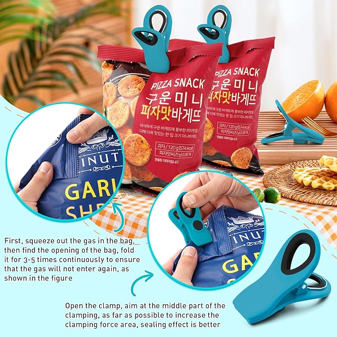 FINDMAG 12 Pack Chip Clips, Big Food Clips Blue Magnetic Clip, Magnetic Bag Clip with Airtight Seal for Chips, Bread, Snacks, Fridge Organize, Kitchen Storage, Note