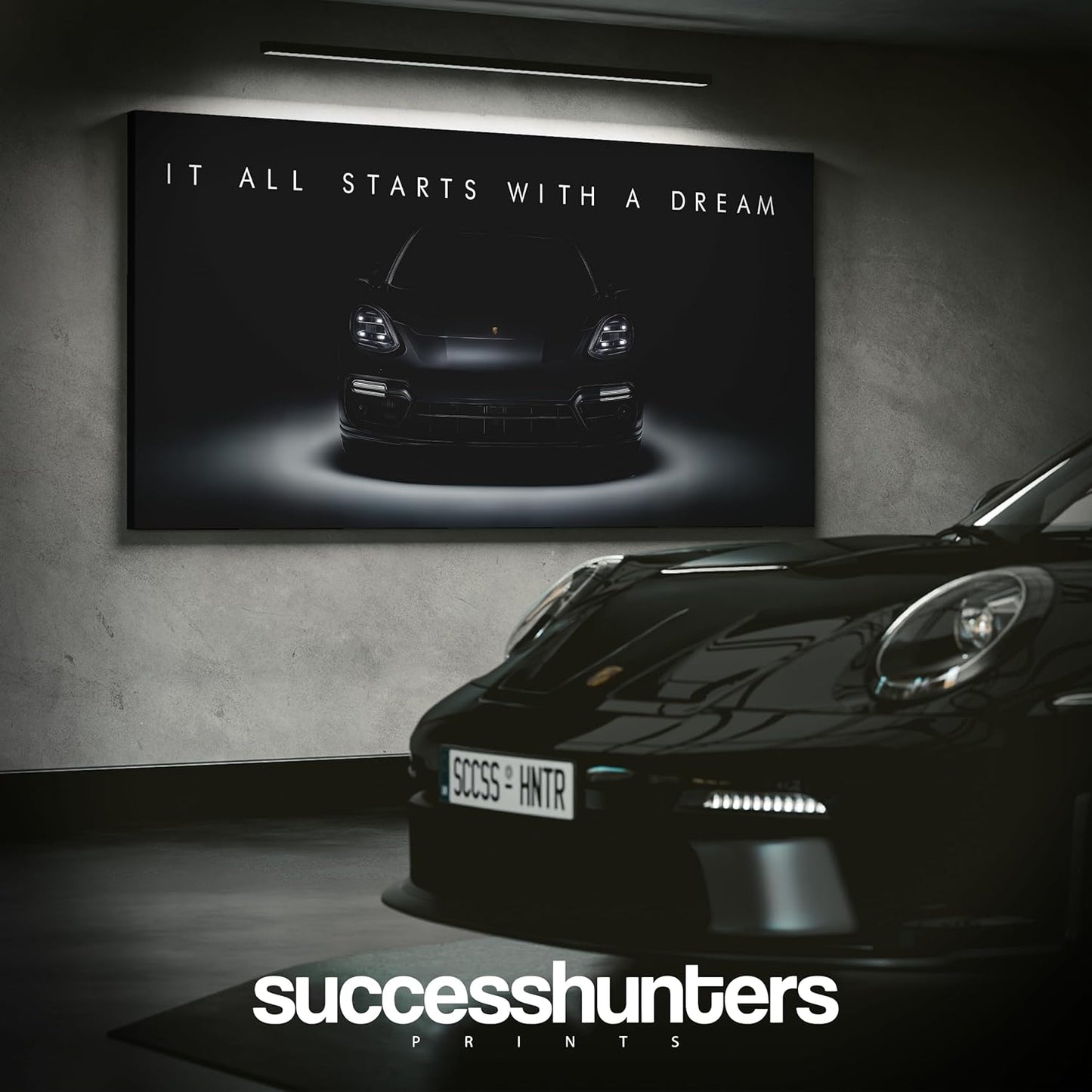 Motivational Wall Art for Office, Super Car Art Canvas, Inspirational Automotive Decor for Panamera Turbo S E-Hybrid Sportscar Lovers, Motivational Wall Decor for Home, Car Poster (40L" x 20W")