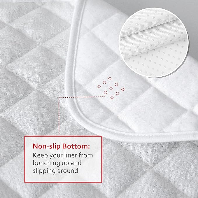Diaper Changing Pad Liner Non-Slip, Waterproof Terry Mat, Quilted Absorbent Bassinet Liners Washable, 3 Pack 13"x 26" Reusable Portable Changing Table Pad Rectangle White