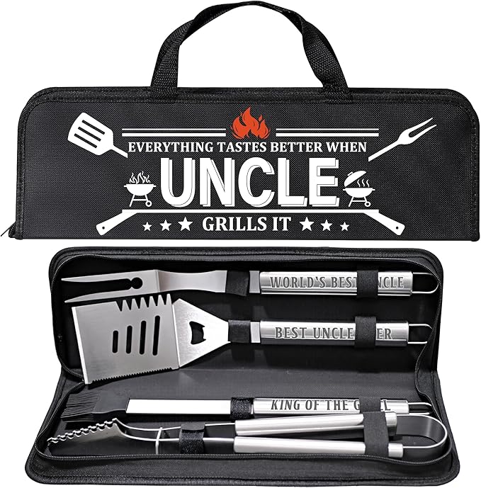 Uncle Gifts from Nephew, Gifts for Uncle Christmas, Grilling Accessories, Heavy Duty Stainless Steel Grill Set BBQ Grill Tools for Outdoor Grill with Aluminum Case, Camping Grill Utensils Set