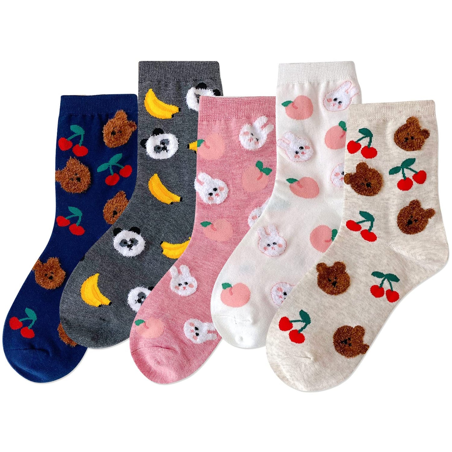 IIG 3-6 Pairs Womens Cute Animal Patterned Funny Novelty Cotton Crew Socks (Cute animal 02-5 pairs)