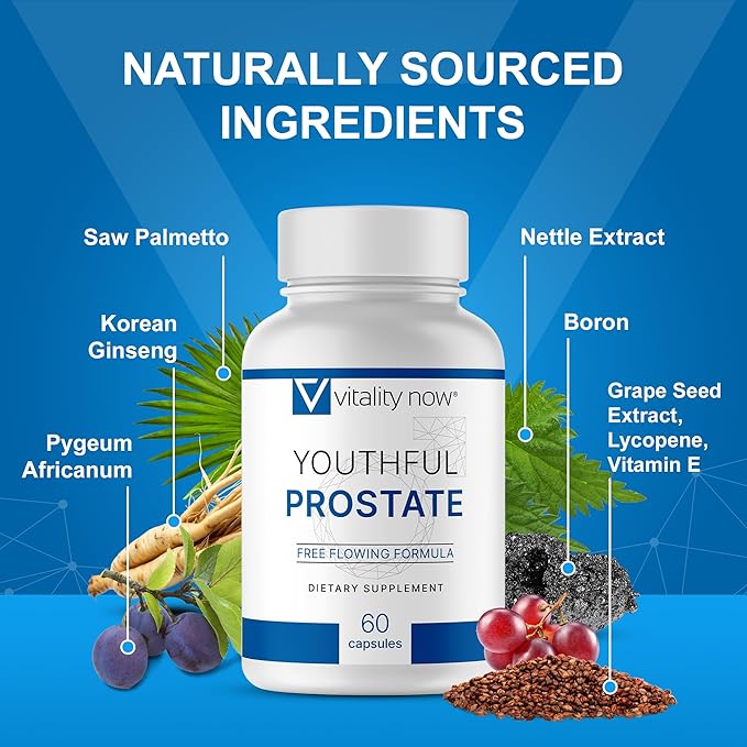 Youthful Prostate -Saw Palmetto for Men, Boosts Energy with Panax Ginseng, Antioxidant Protection, Vitamin E & Lycopene, Promotes Vitality & Well-Being - Prostate Supplement (Pack of 2)