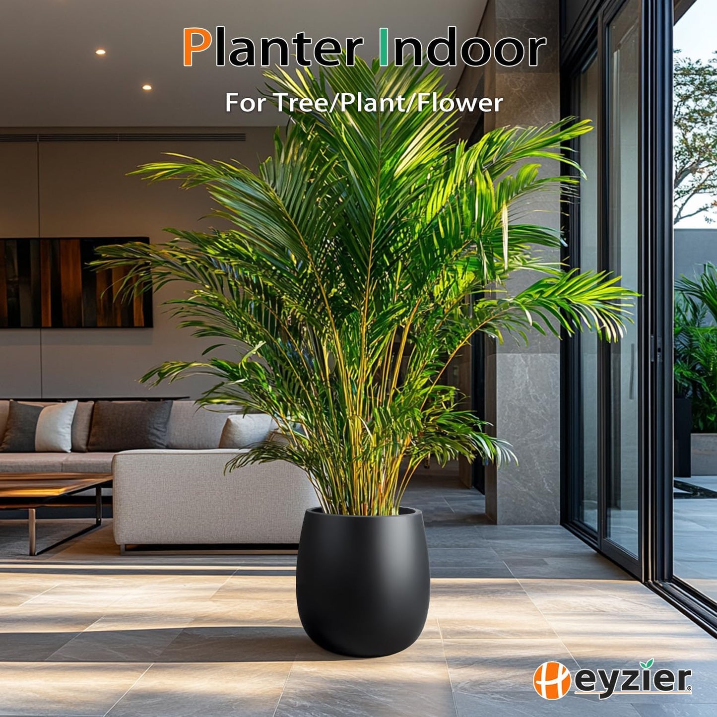 Oval Concrete Planters for Outdoor Plants, Large Tall Cement Flower Pots Indoor for Garden, Front Porch, Patio (Black, 18.5 inch)