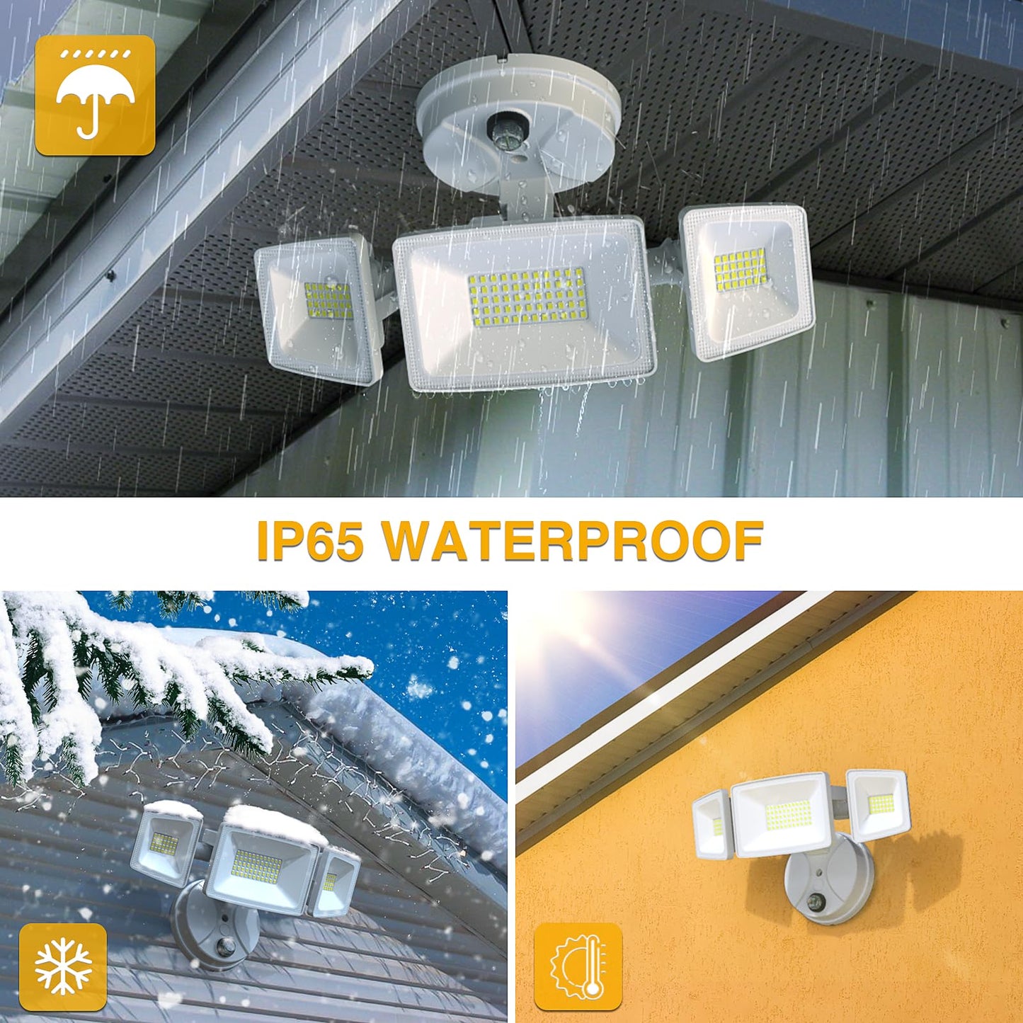 Onforu Dusk To Dawn Outdoor Lighting 60W 6000Lm Flood Lights Outdoor Security Lights Wired With Remote Ip65 Waterproof Led Outdoor Light 3 Adjustable Heads Photocell Light For Garage Patio Yard White