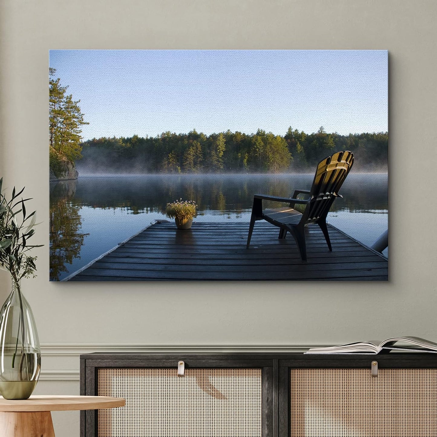 wall26 Canvas Print Wall Art View of The Lake at Dawn Nature Wilderness Photography Realism Rustic Scenic Relax/Calm Multicolor Zen Colorful for Living Room, Bedroom, Office - 32"x48"