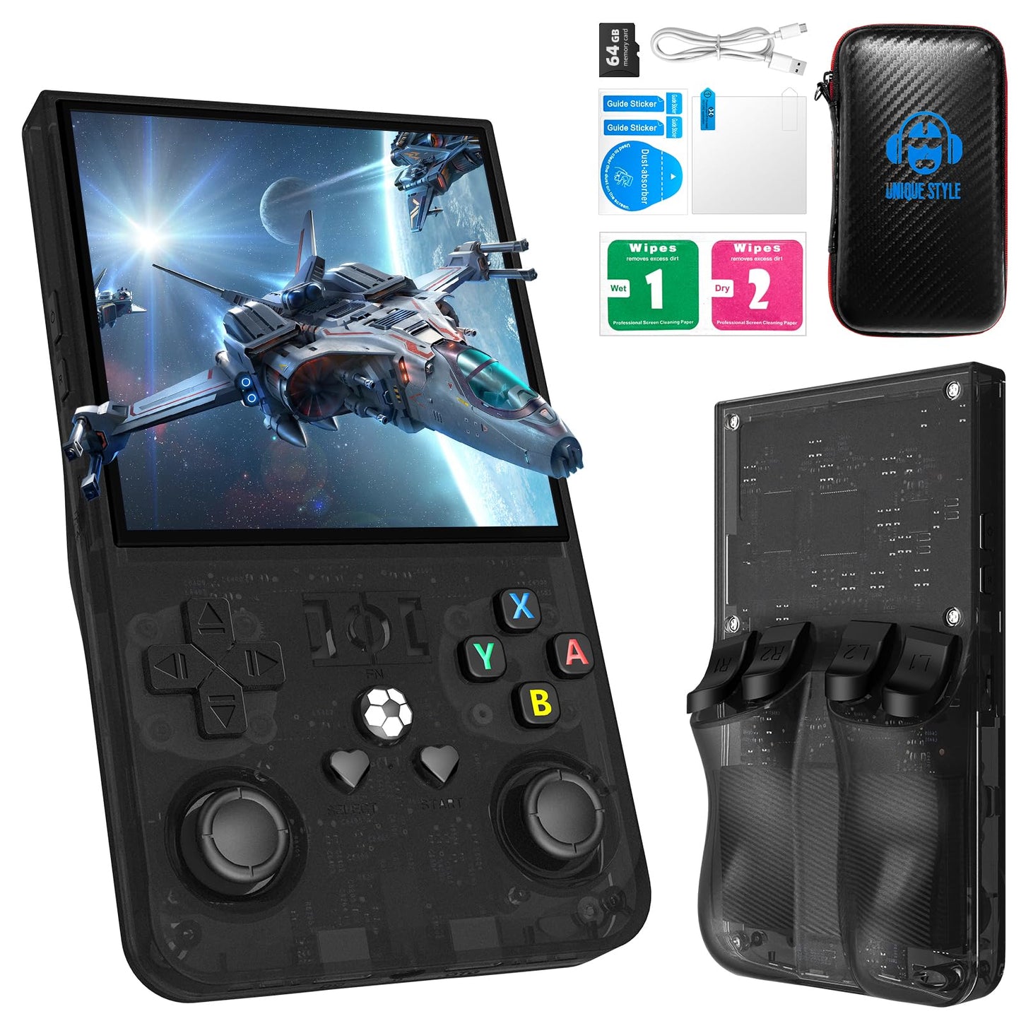 R36MAX Retro Handheld Game Console with 4.0" IPS Screen 18,000+ Classic Games,4000mah Battery, 23+Emulators Pre-Installed Open Source Linux System, with 64GB TF Card Emulator Console（Black 60GB）