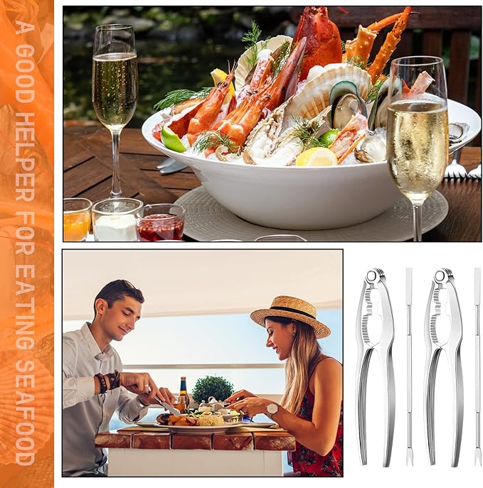Zhehao Lobster Crackers and Picks Set Seafood Party Dinner Supplies Stainless Steel Crab Leg Tool with Seafood Fork and Bag Heavy Duty Nut Cracker Set Opener Shellfish for Kitchen Restaurant(61 Pcs)