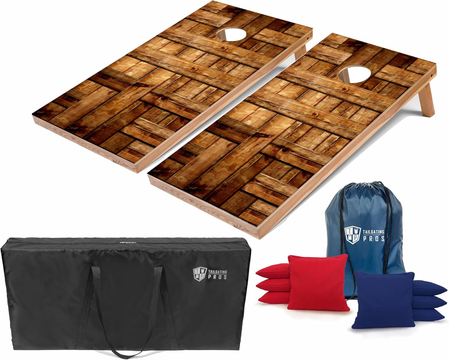 Tailgating Pros Cornhole Boards - 4'x2' Lightweight Regulation Flag & Patriotic Outdoor Themed Cornhole Game w/Carrying Case & Set of 8 Corn Hole Bean Bags w/Tote