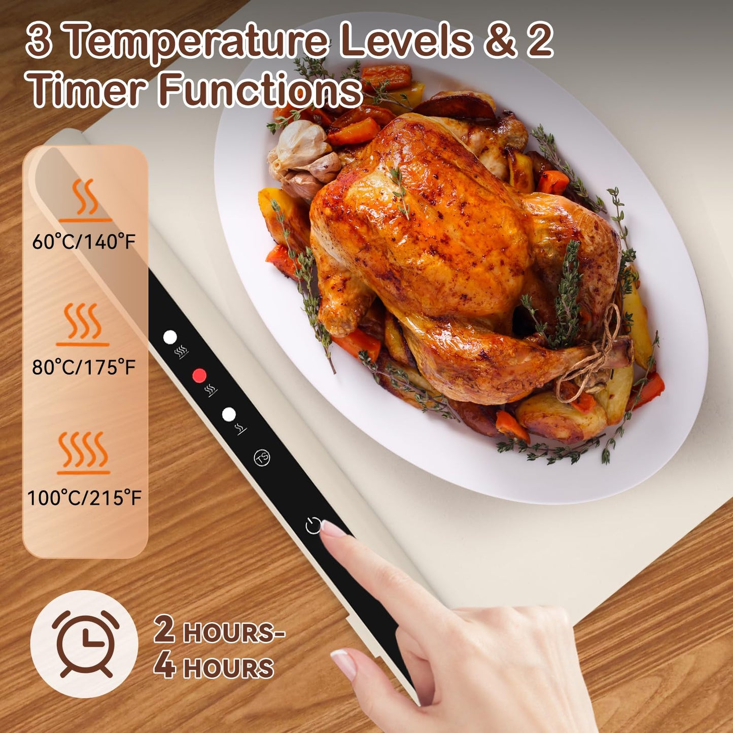 Food Warming Mat, Electric Warming Tray for Parties & Buffets with 3 Temperature & Fast Heating, Electric Food Warmer Mat, Foldable Silicone Heating Mat