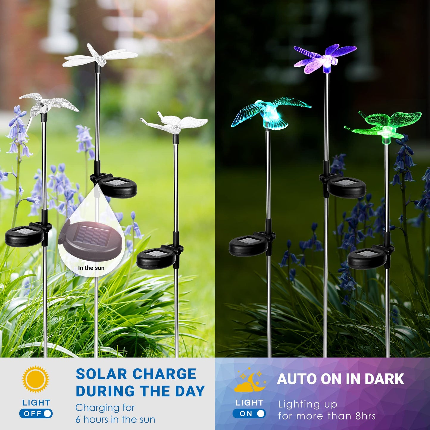 SOLPEX Solar Garden Lights, 6 Pack, Multi-Color Changing LED, Plastic, Dragonfly Design for Yard, Patio, Lawn