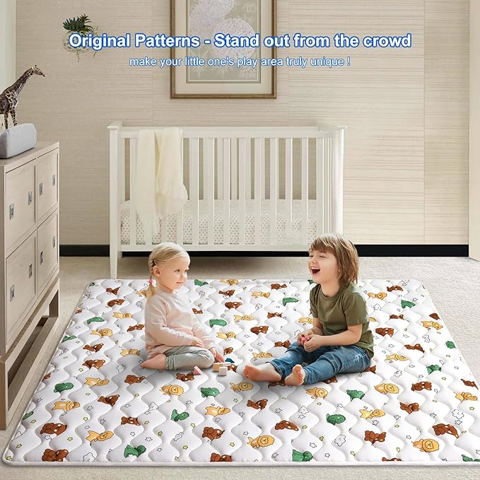 Lilyvibebearhappy Baby Play Mat, 59x59 Inch Thicker and Larger Non-Slip Cushioning Foam Playmats for Babies,Toddlers, Infants, Play & Tummy Time, Foldable and Machine Washable Baby Mat for Floor