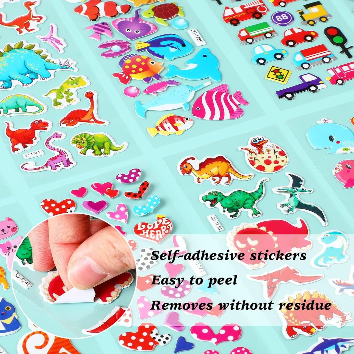 UPINS 14 Diffrent Sheets (200+Count) Kids Dinosaur 3D Puffy Stickers, Animal Insect Stickers, Craft Scrapbooking for Children
