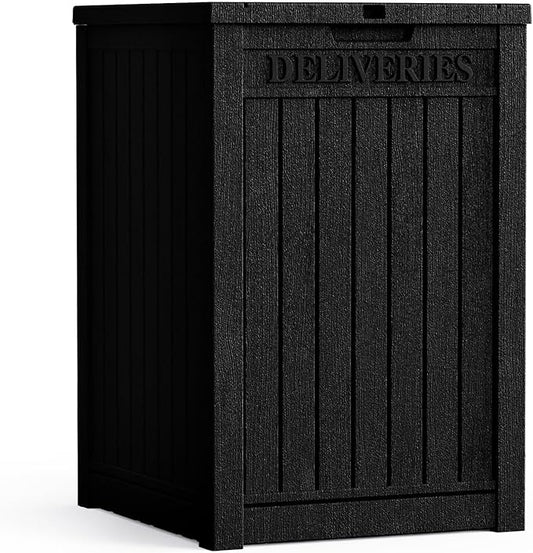 55 Gallon Plus Lockable Resin Deck Box, Waterproof Outdoor Storage Box for Patio Furniture, Garden Tools, Pool Accessories, UV-Resistant Outside Delivery, Black