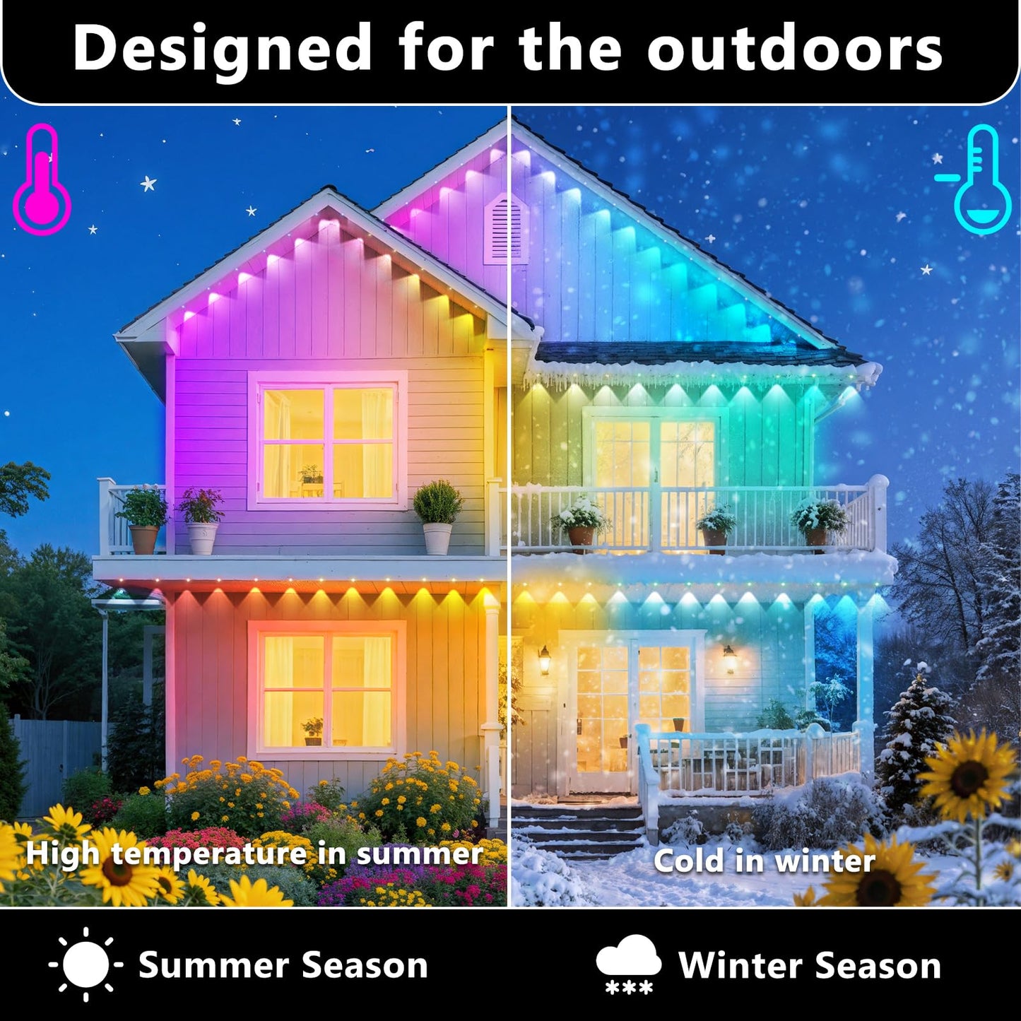 Ceteluma 500Ft Permanent Outdoor Rgb Lights  Ip67 Waterproof Smart Eave Lighting  With App/Remote Control Eaves Light  Diy Led Scenes Modes For House Roof Decor Christmas Party