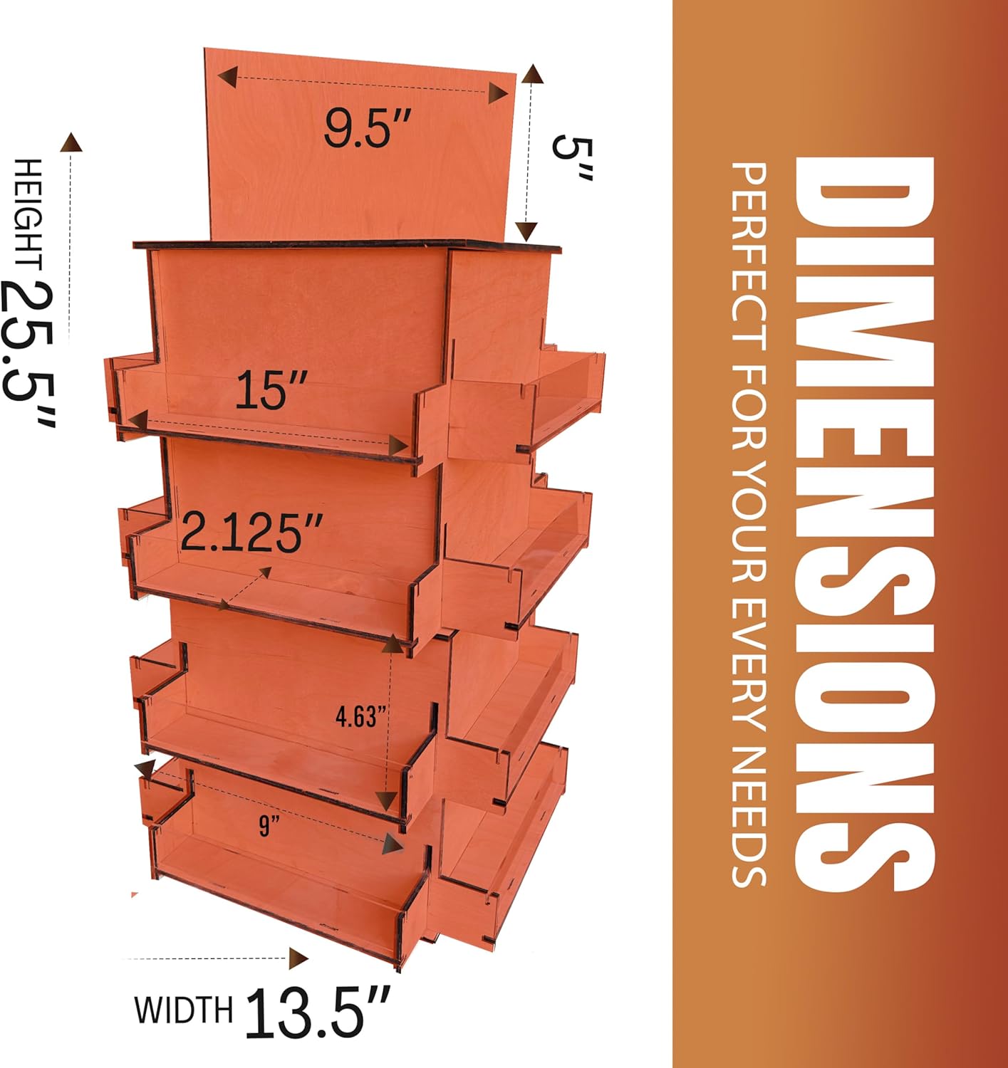 TORCHED DISPLAYS 4-Sided Rotating Display Stand - Craft Shows, Trade Shows, Markets - Small & Medium-Sized Items like Stickers, Postcards, Coasters, Note Pads, Napkins, Easy to Assemble (Orange)
